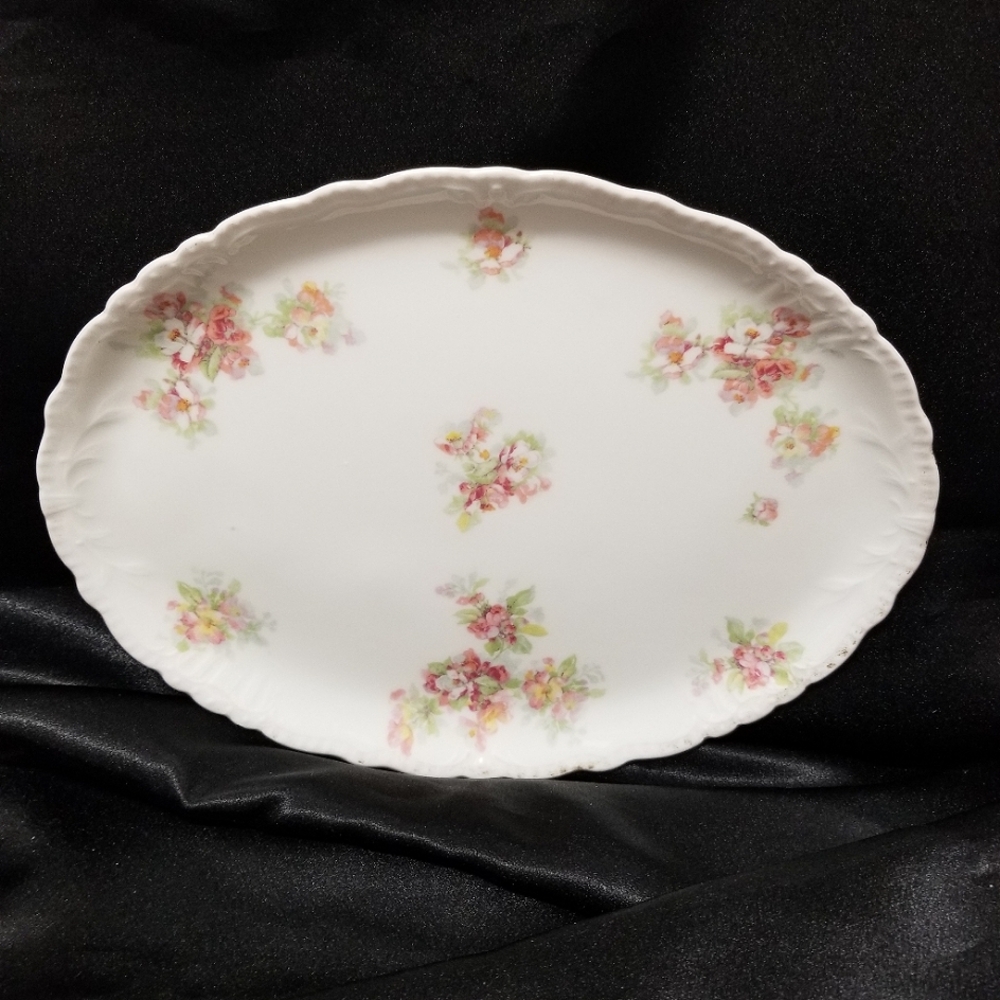Jean Pouyat Limoges Early 1900's French Hand-painted Floral Print Oblong Platter - Picture 3 of 11